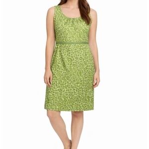 BODEN Green Floral Cotton Sheath Dress Petite 2P Sleeveless Knee Length Lined
